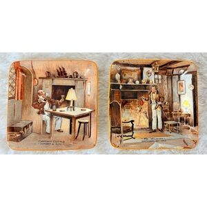 (2) Antique New Hall Hanley Staffordshire Dickens Ceramic Cigar Ashtray Pin Tray